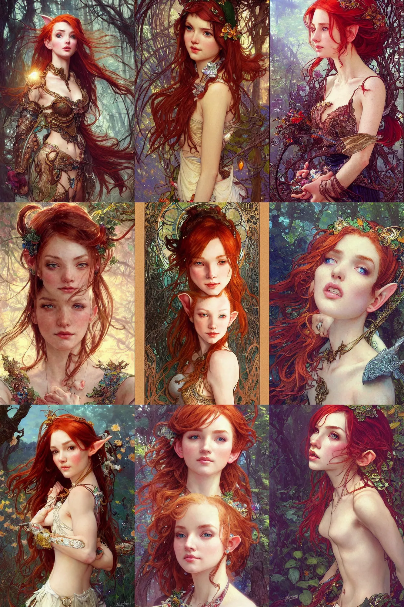 Prompt: instagram selfie portrait of beautiful high-fantasy elf girl (redhead), intricate details, by Stanley Artgerm Lau, by greg rutkowski, by thomas kindkade, by alphonse mucha, loish, by norman rockwell J.