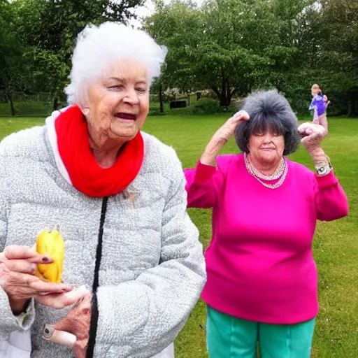 Image similar to went to the park and saw my nan eating a banana with elvis presley they were dancing on ice