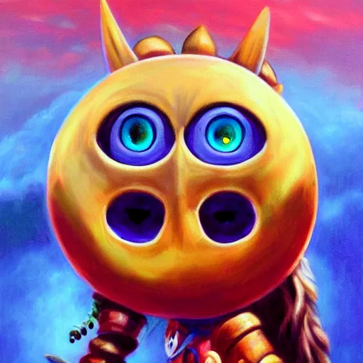 Prompt: zelda majora's mask moon in the sky, oil painting, beautiful, disney, pixar, artgerm