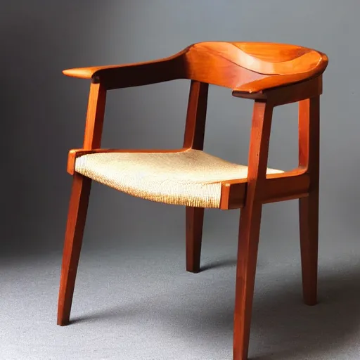 Image similar to midcentury modern wooden chair in the style of mies van der rough high end photoshoot