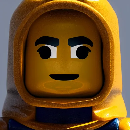 Image similar to portrait of Lego minifigure wearing balaclava, digital art, ultrarealistic, artstation, 8k, hyperdetalied, high quality, high render