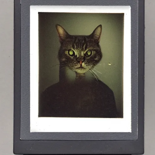 Prompt: a polaroid picture of a zombie! cat! rembrandt lighting