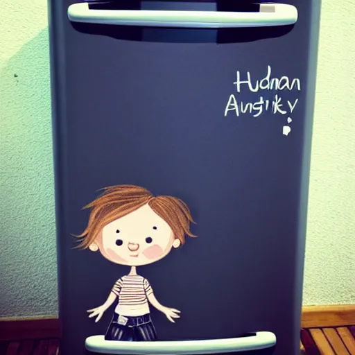 Image similar to cute fridge with human features, super cute, tiny , adorable, awww aspiring, very cute