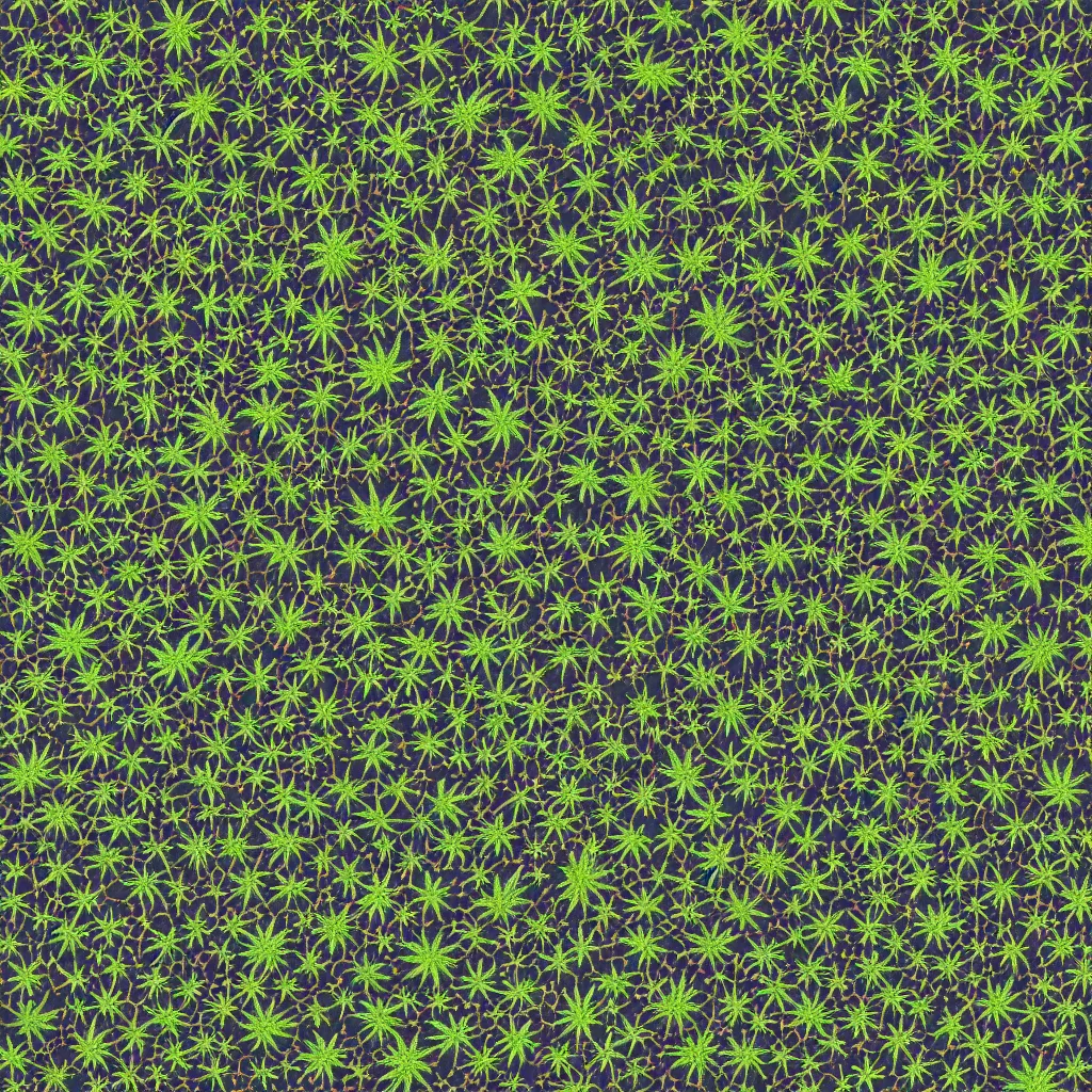 Image similar to camo made of out cannabis, smiling, abstract, maya bloch artwork, do hoang tuong artwork, cryptic, dots, stipple, lines, abstract, geometry, splotch, concrete, color tearing, uranium, acrylic, neon, pitch bending, cannabis plant leaves, faceless people, dark, ominous, eerie, minimal, points, technical, painting