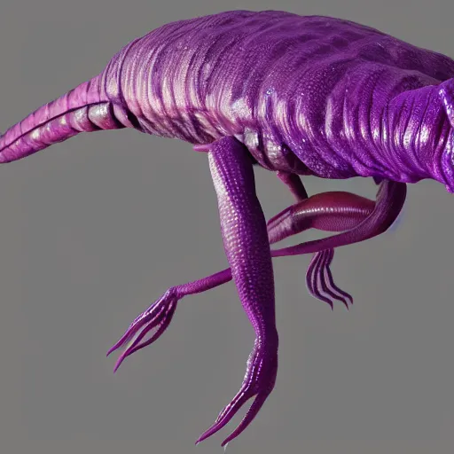 Prompt: purple alien reptile creature crustacean character concept with many legs detailed photo realistic 3d render 4k