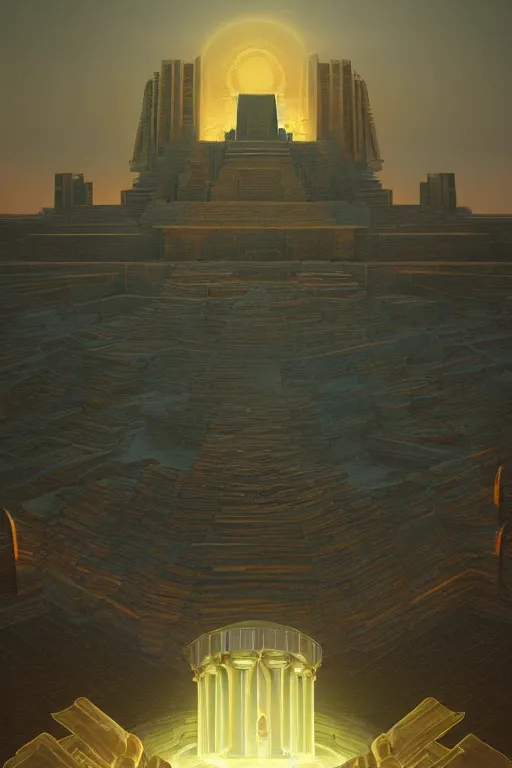 Prompt: Artwork by Beeple of the cinematic view of the Temple of Infernal Writings, Infernal, Writings.