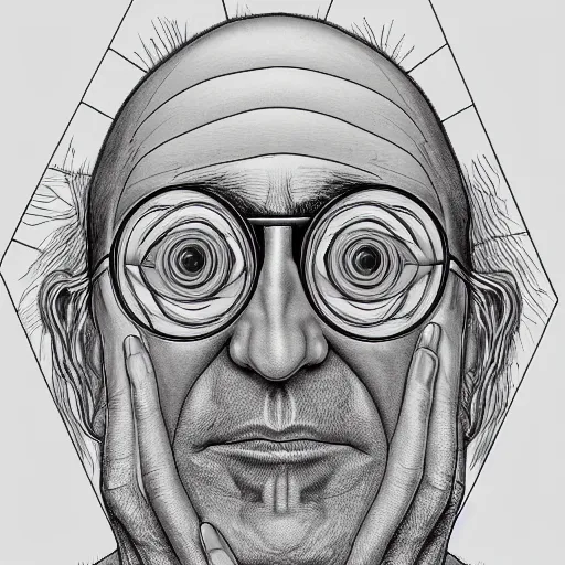 Prompt: a symmetrical portrait illustration of larry david hand drawn sketch on artstation 4 k intricate extremely detailed digital art by alex grey infinite wisdom sacred geometry