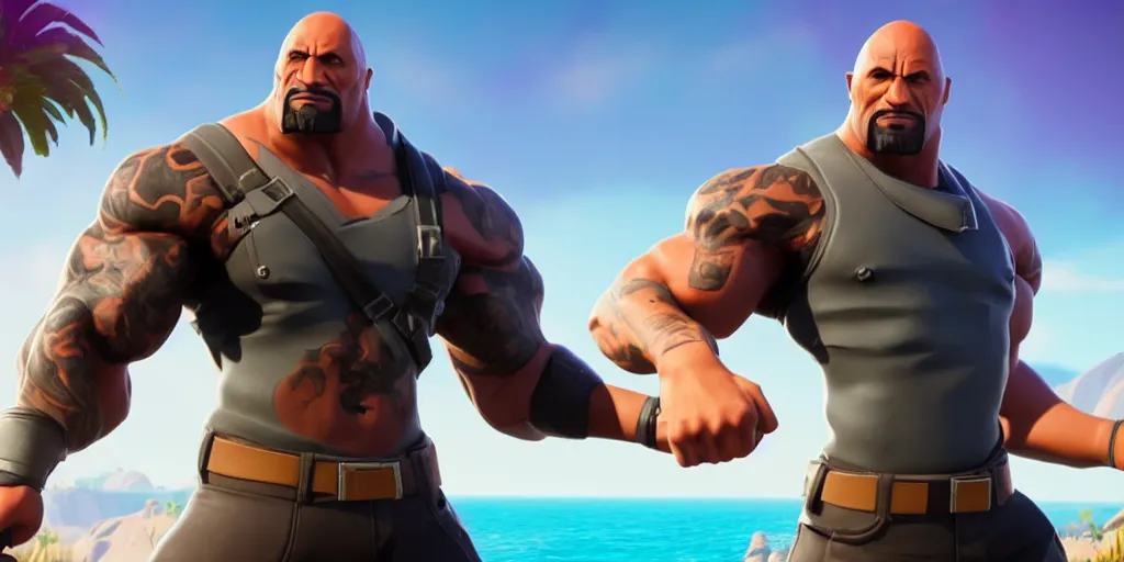 Prompt: a octane render of the rock as Fortnite character, in the style of waya Steurbaut YT, made by Waya Steurbaut YT, photo realistic, cinematic, epic, dark,