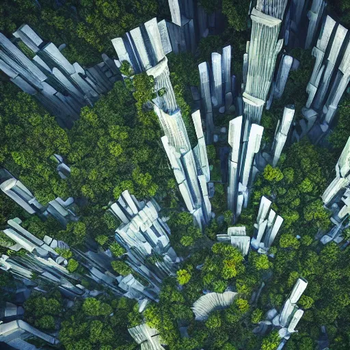 Image similar to a forest surrounded by futuristic city