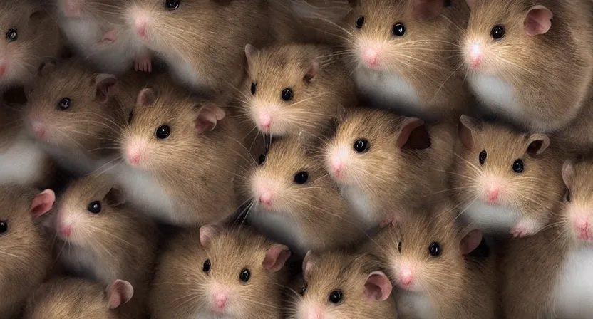 Image similar to an army of angry hamsters, concept art by Doug Chiang cinematic, realistic painting, high definition, digital art, symmetrical, very detailed, extremely high detail, photo realistic, concept art, unreal engine 5,