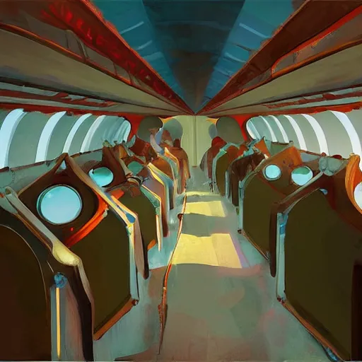 Prompt: inside a 1920's plane , artwork by Sergey Kolesov, arstation