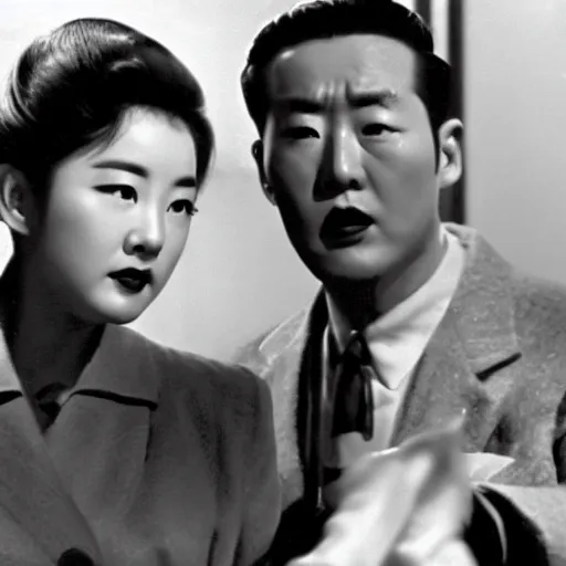 Prompt: 1950s Korean thriller film noir, 35mm film, Cooke Varotal 20-100mm T3.1