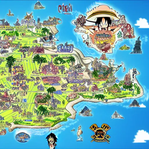 Image similar to highly detailed map of one piece anime