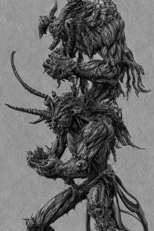 Image similar to humanoid hunched figure troll with 1 horn, ogre, fantasy, highly detailed, digital art, sharp focus, trending on art station, kentaro miura manga art style