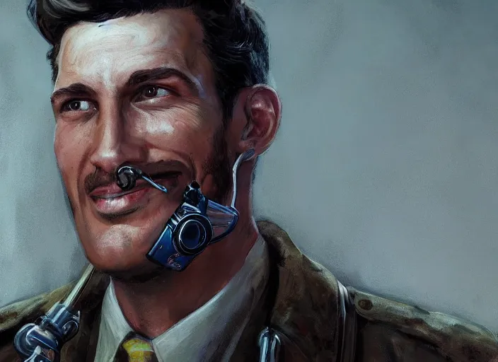 Prompt: a highly detailed fallout 4 portrait of a dentist, james gurney, james jean