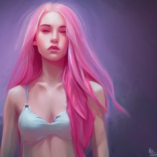 Image similar to teen girl, full body, pink hair, gorgeous, amazing, darkness aura brooding from her body, elegant, intricate, highly detailed, digital painting, artstation, concept art, sharp focus, illustration, art by Ross tran