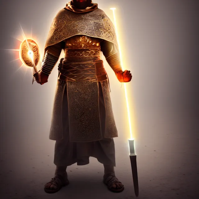 Image similar to photo of a holy cleric warrior with light powers, highly detailed, 4 k, hdr, smooth, sharp focus, high resolution, award - winning photo