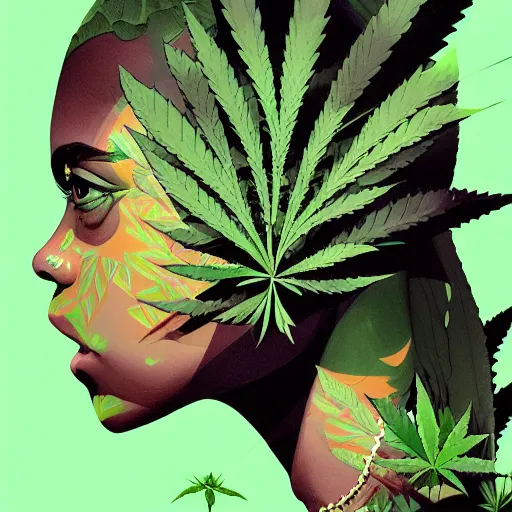 Prompt: profile picture for the city girls, marijuana organic painting, marijuana, matte, hiphop, hard edges, energetic, 3 d shapes, asymmetrical, smoke, green, highly detailed, by sachin teng