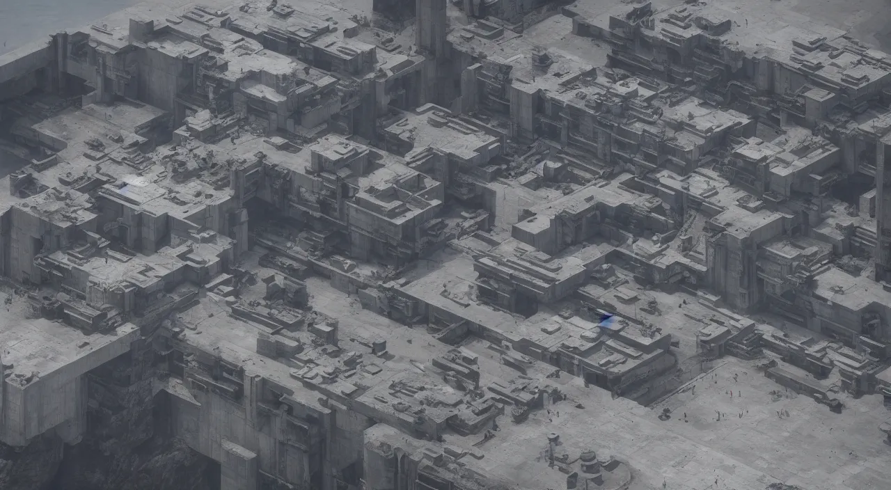 Image similar to big brutalist imperial military base on cliffs, drawing architecture, imperial architecture in rogue one, pritzker architecture prize, brutalism architecture, jan urschel