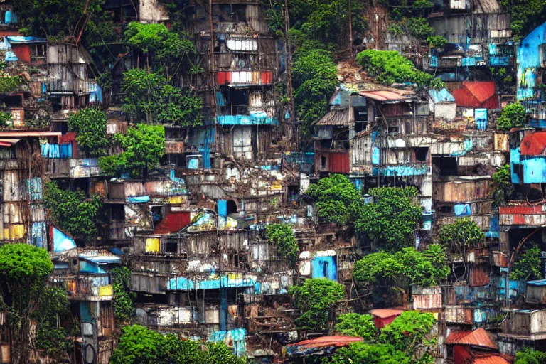 Prompt: favela fungal beehive, diseased environment, industrial factory, cheerful, award winning art, epic dreamlike fantasy landscape, ultra realistic,