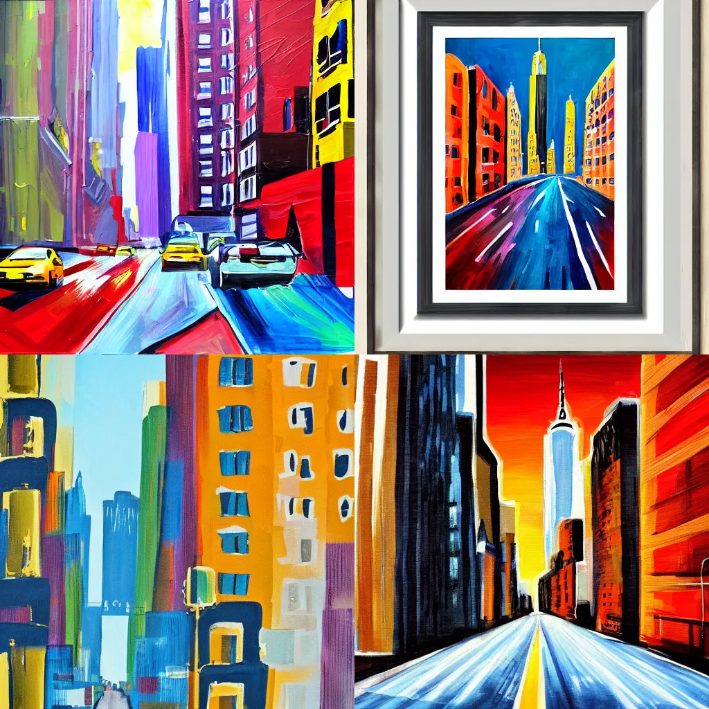 Prompt: new york city streets abstract flat painting dream