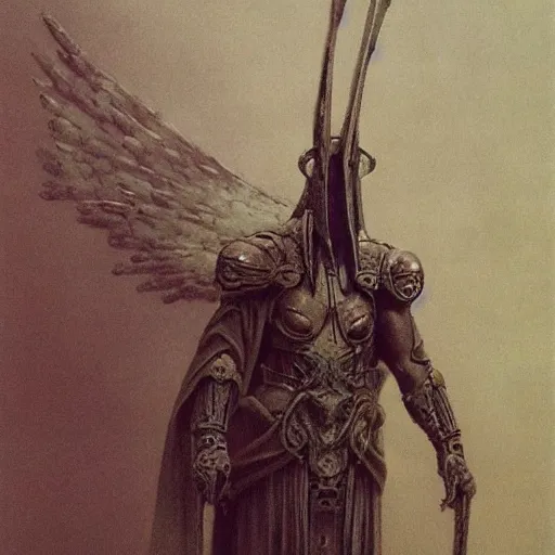 Image similar to arch angel in ancient armor concept, beksinski