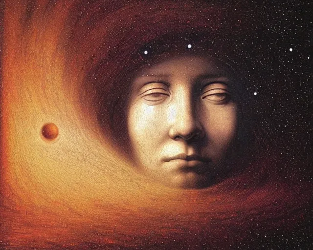 Image similar to universe a cosmology quest a mental state, a closeup simple vector pop surrealism, by ( leonardo da vinci ) and greg rutkowski and rafal olbinski