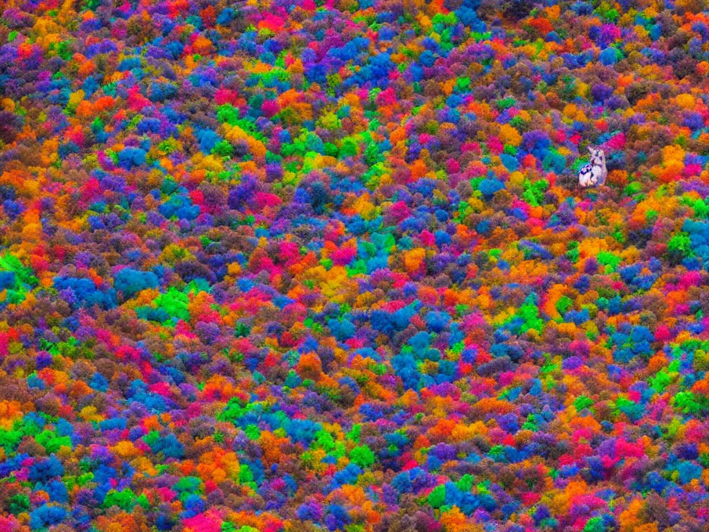 Prompt: a mountain made out of colorful cats, photography