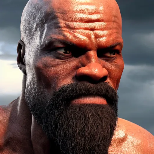 Prompt: Djimon Hounsou as kratos, 8k, cinematic, unreal engine