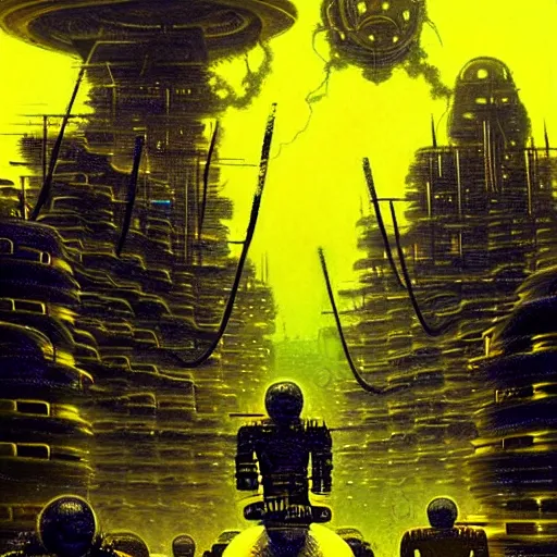 Image similar to cyber riders by bruce pennington, black and yellow, dark neon trimmed beautiful dystopian digital art