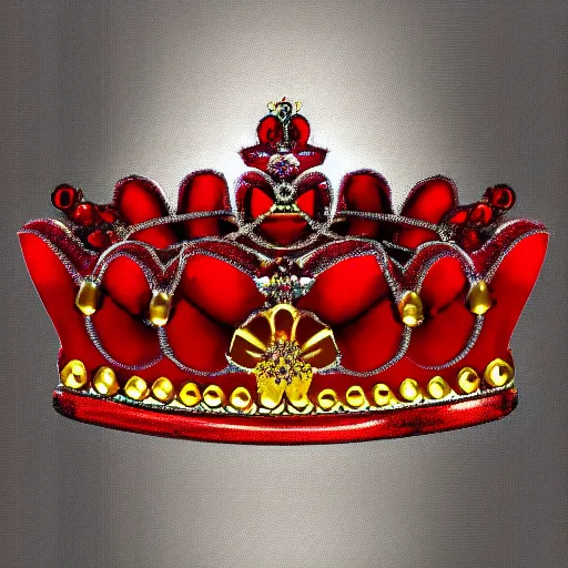 Image similar to a crown with 3 red gems on it, symmetrical, digital art