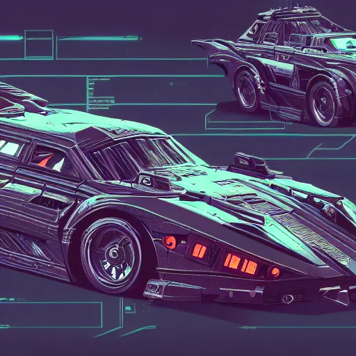 Image similar to a detailed render of a cyberpunk batmobile, vector art, by dan mumford, yusuke murata, makoto shinkai, ross tran, cosmic, heavenly, god rays, intricate detail, cinematic, 8 k, cel shaded, unreal engine, featured on artstation, pixiv