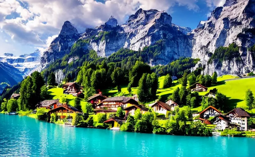 Prompt: Beautiful switzerland landscape heaven