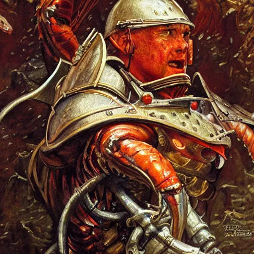 Prompt: shrimp as a fantasy knight, closeup portrait art by norman rockwell and donato giancola and greg rutkowski,