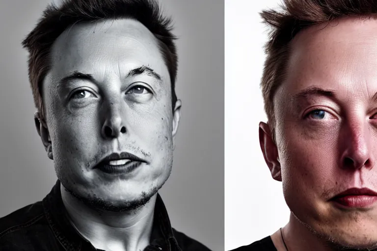 Image similar to A portrait photo of Elon Musk teams up with a teenage Elon Musk, perfect faces, 50 mm, award winning photography