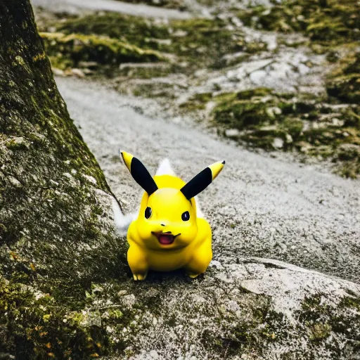 Prompt: photograph of a wild pikachu taken while hiking in the alps, 8k, nature photography