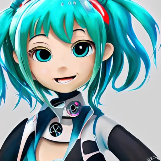 Image similar to hatsume miku as a pixar cars character, digital art, detailed