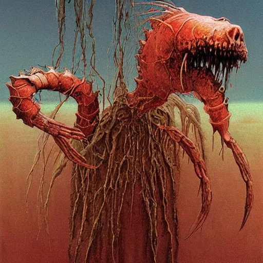 Image similar to shrimp creepy nightmare monster by zdzisław beksinski