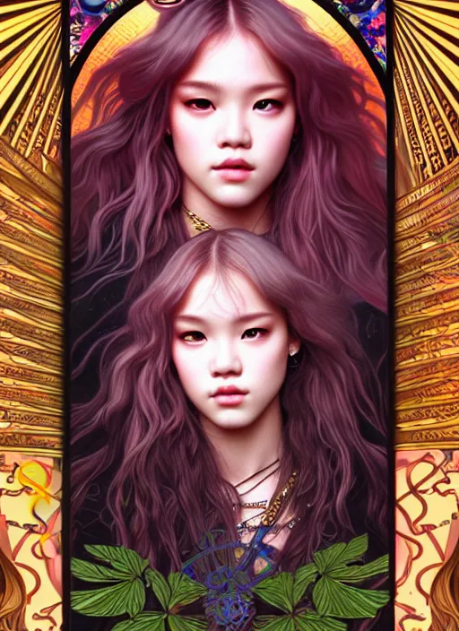 Image similar to jossi of blackpink, king, tarot card, highly detailed, digital painting, smooth, sharp focus, illustration, ultra realistic, 8 k, art by artgerm and alphonse mucha