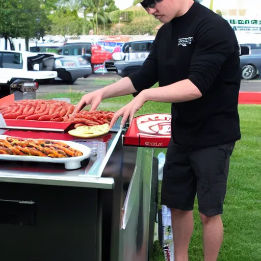 Prompt: wesker operating a hotdog stand