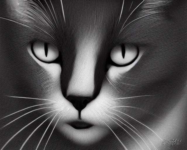 Image similar to black and white cat, a simple vector based illustration, by ross tran, artgerm