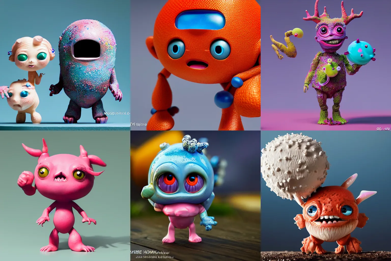 Prompt: ebay product, beautiful cute, cute miniature resine action figure, High detail photography, 8K, 3d fractals, cute pictoplasma, one simple ceramic tintoy fury monster Figure sculpture, surrounded by splashes, 3d primitives, in a Studio hollow, by pixar, by jonathan ive, cgsociety, simulation