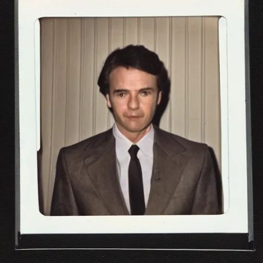 Image similar to polaroid of david rose from schitt's creek, 1 9 8 0 s, harsh flash