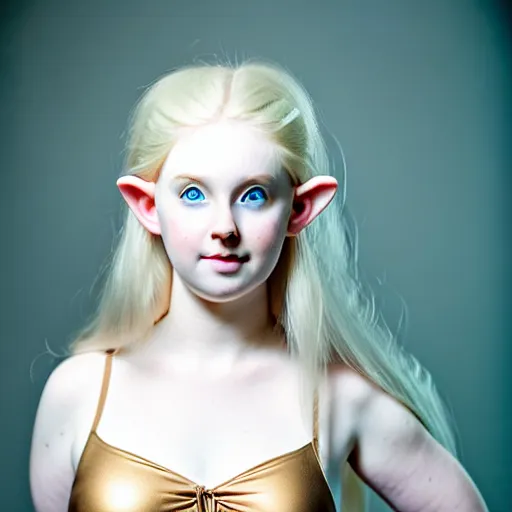 Prompt: A stunningly beautiful high key studio portrait adorable young curvy elven princess. Pale skin.