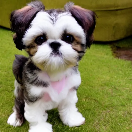 Image similar to a cyborg shih tzu puppy, 8 k