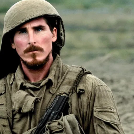 Image similar to Christian Bale starring in saving private Ryan