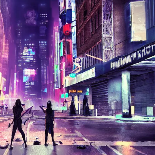 Prompt: a grungy cyborg kitten walks in NYC street in a rainy day among other people, led lights around the place, digital painting, ultra detailed, unreal engine 5,