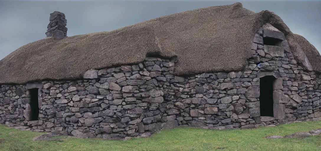 Prompt: scottish blackhouse made of pentelic marble. sold by sotheby's for 9 million dollars. fujinon premista 1 9 - 4 5 mm t 2. 9. portra 8 0 0.