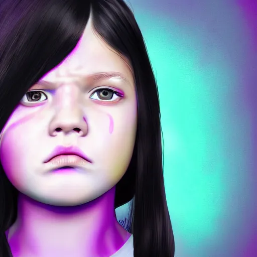Prompt: an angry preteen with a purple tentacle around her forhead, 4k, photorealistic, digital art