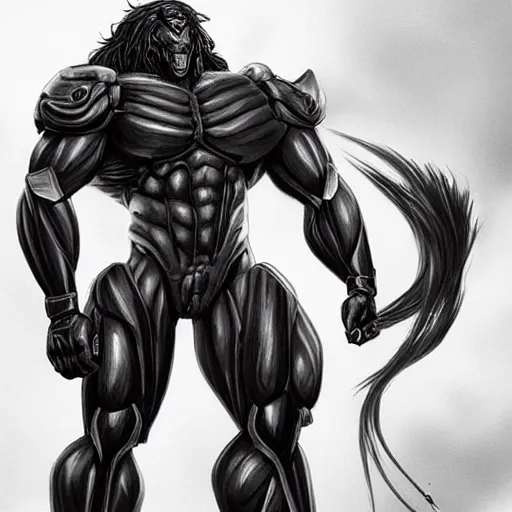 Image similar to a black exaggeratedly muscular anthropomorphized horse with a magnificently muscular physique wearing a skintight cybernetic armor while protecting a facility, long white mane, equine, anthro art, furaffinity, highly detailed, realistic, digital painting, artstation, sharp focus, concept art, illustration, art by artgerm, greg rutkowski, wlop